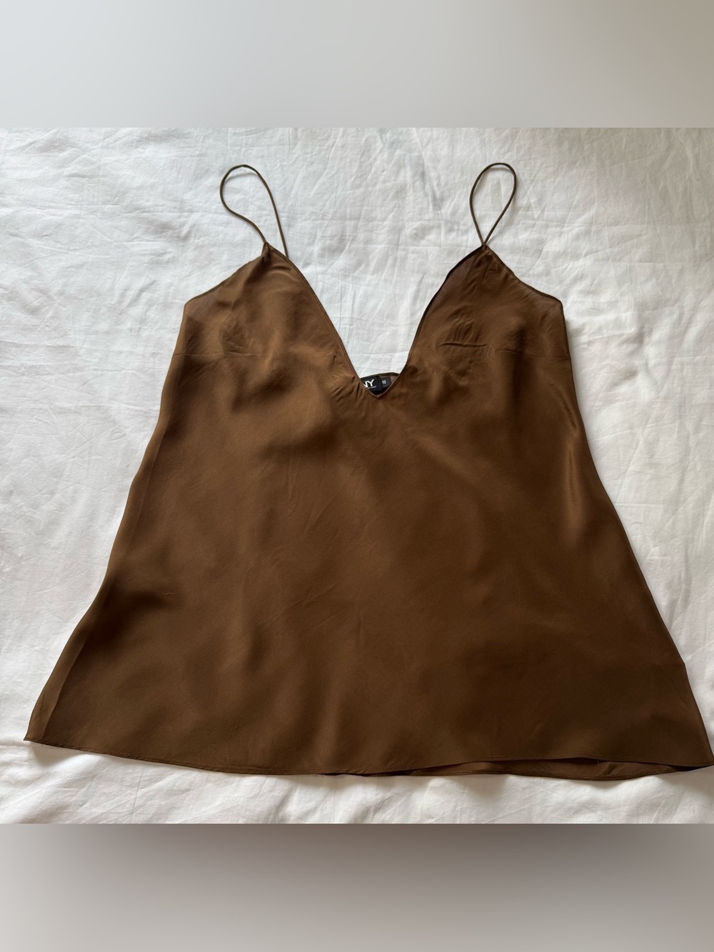 DKNY Silk Cami Top Women 10 Brown Camisole DONNA KARAN Petite Minimalist Classic